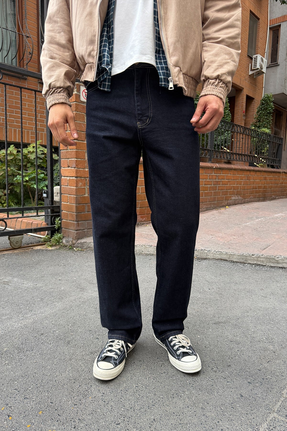 Düz Yıkamalı Baggy Fit Jean