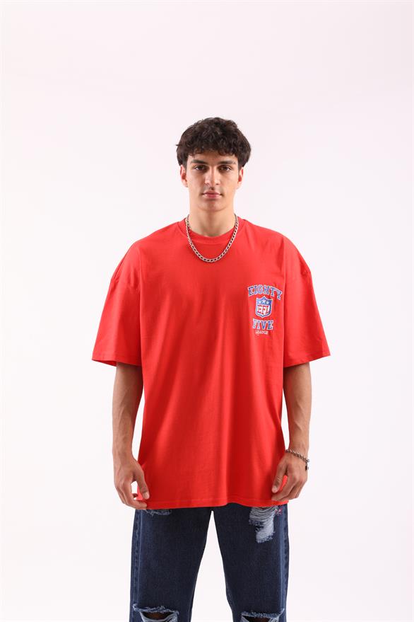 EFL Nakışlı Kırmızı Oversize Tişört