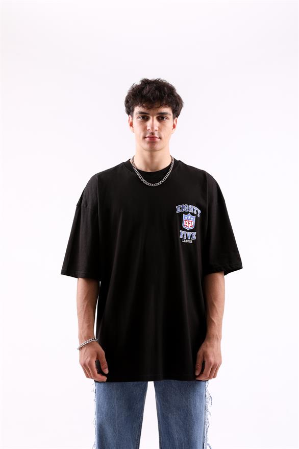 EFL Nakışlı Siyah Oversize Tişört