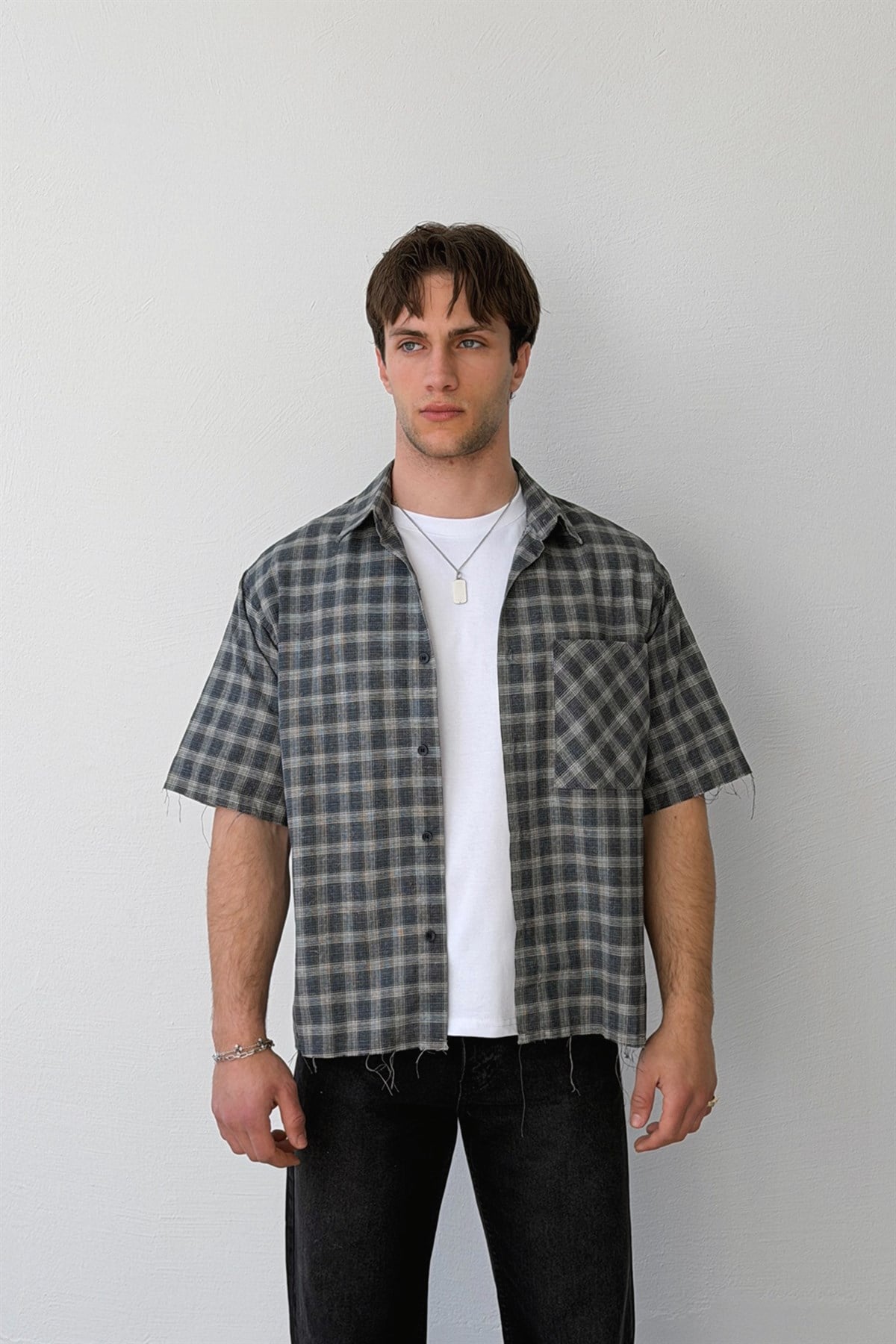 Ekose Pamuklu Poplin Crop Gömlek