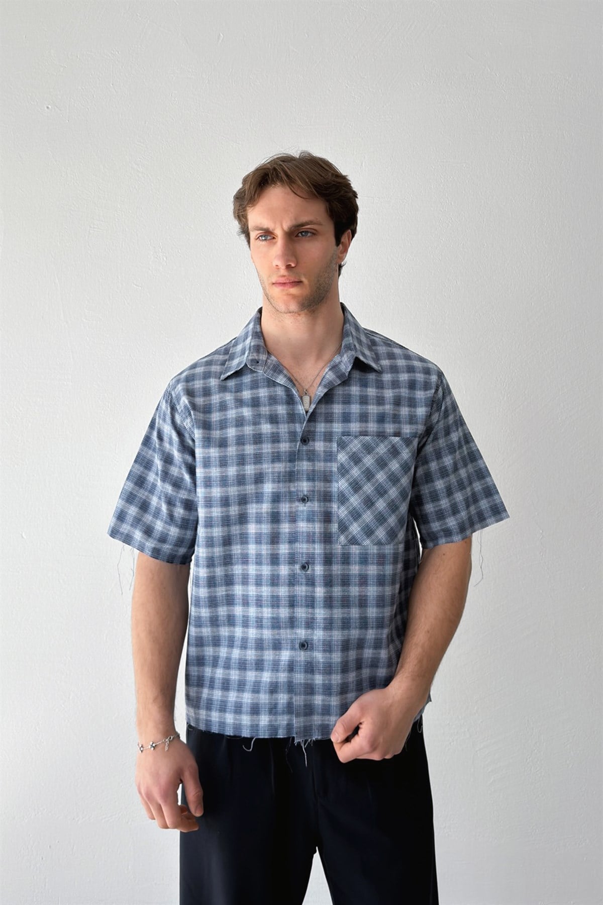 Ekose Pamuklu Poplin Crop Gömlek