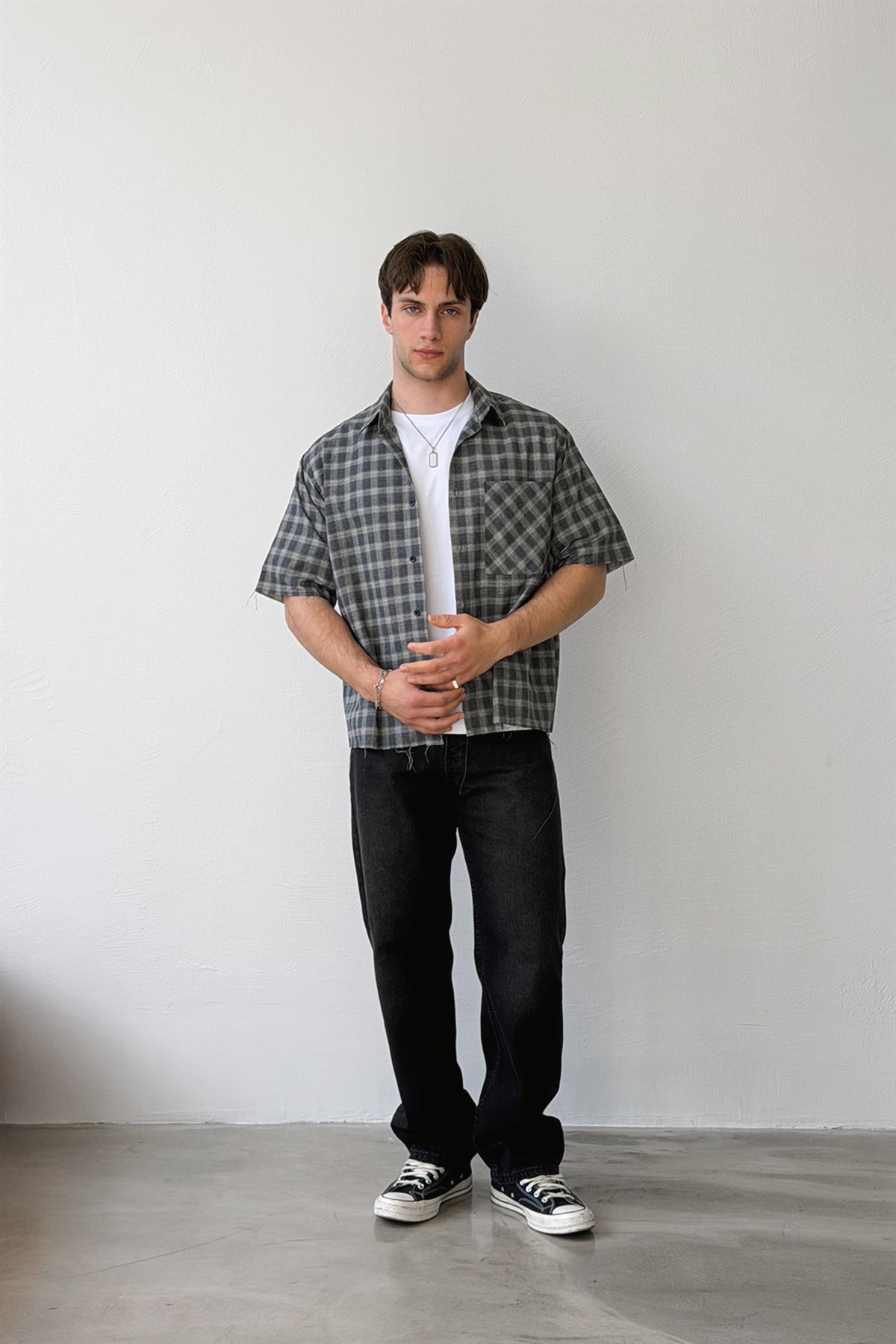 Ekose Pamuklu Poplin Crop Gömlek