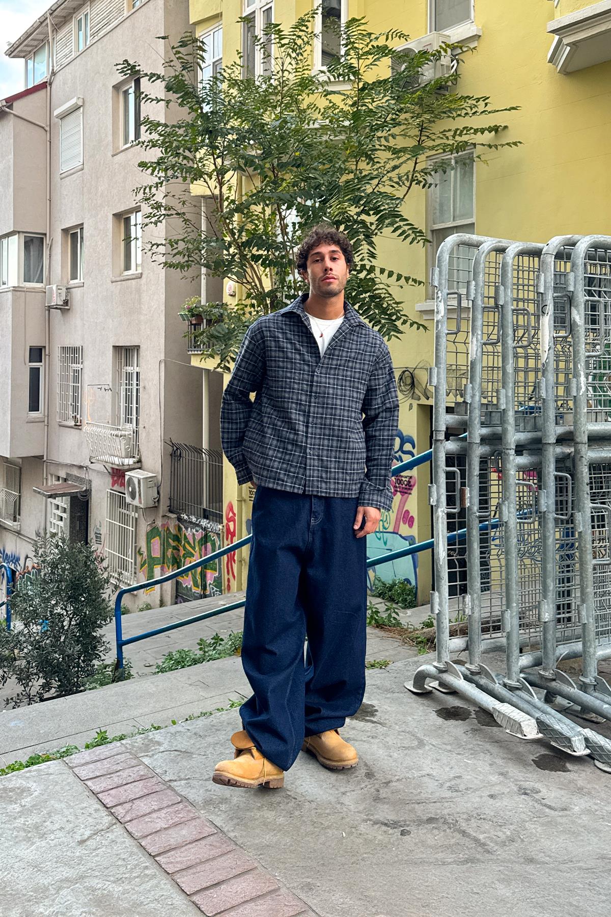 Ekose Desenli Kışlık Gömlek Lacivert