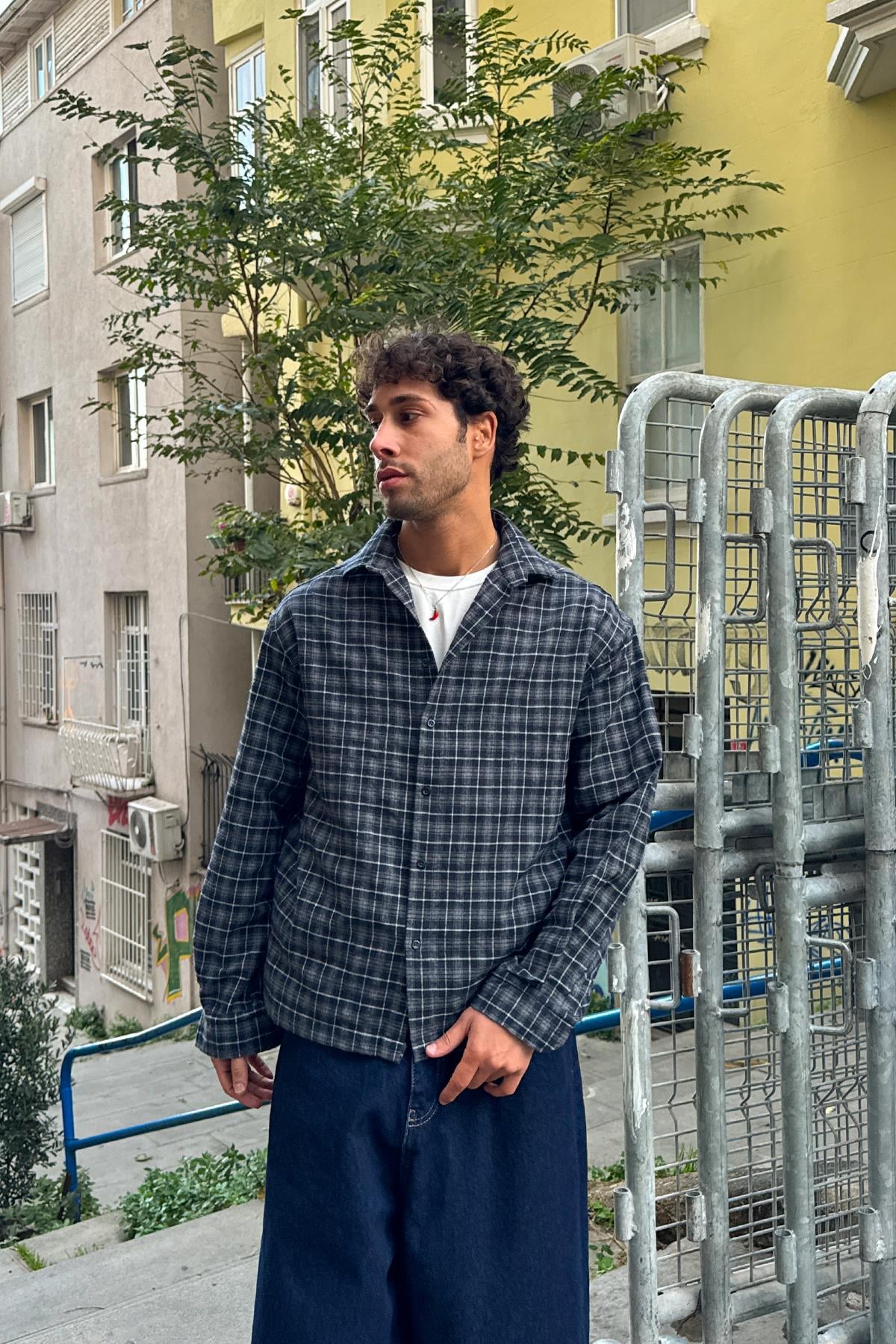 Ekose Desenli Kışlık Gömlek Lacivert