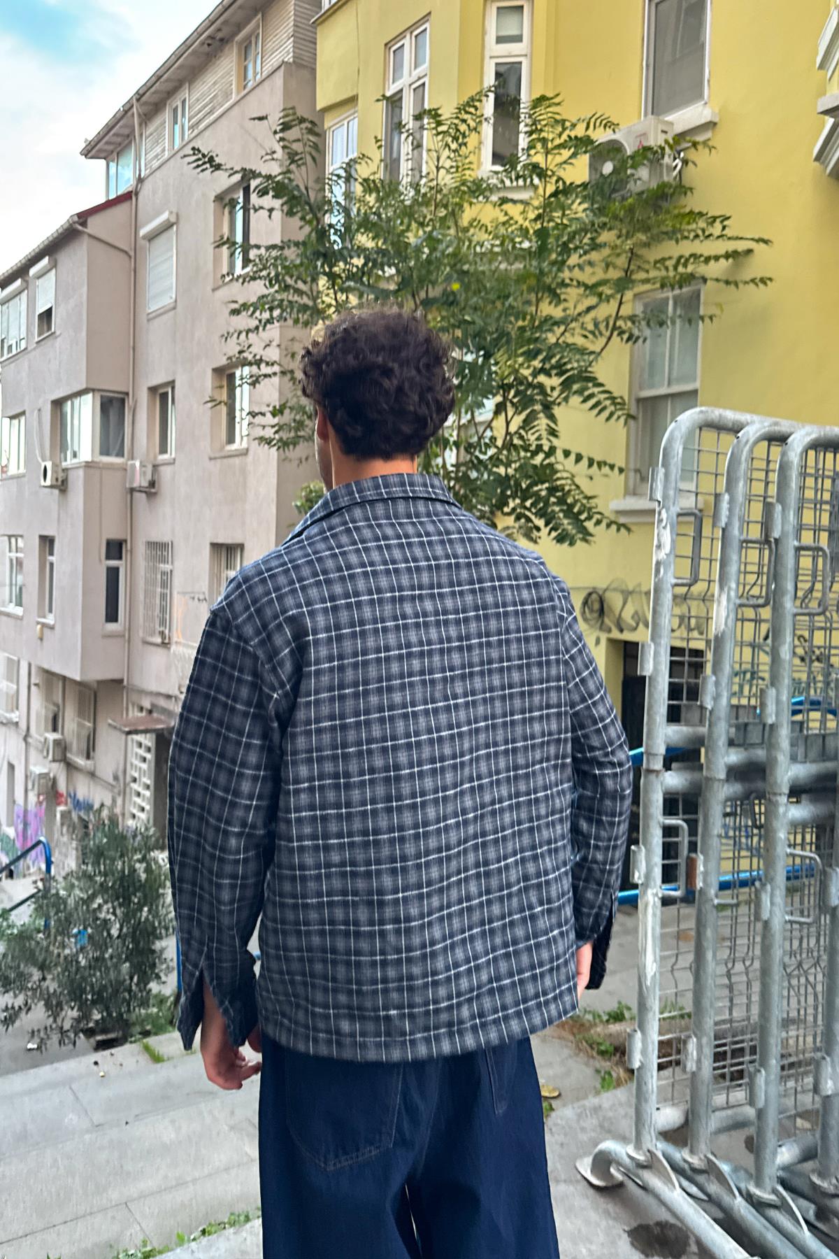 Ekose Desenli Kışlık Gömlek Lacivert