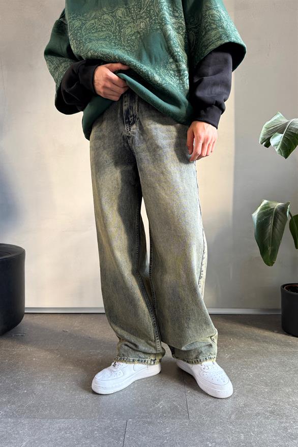 Eskitme Model Yeşil Baggy Jean