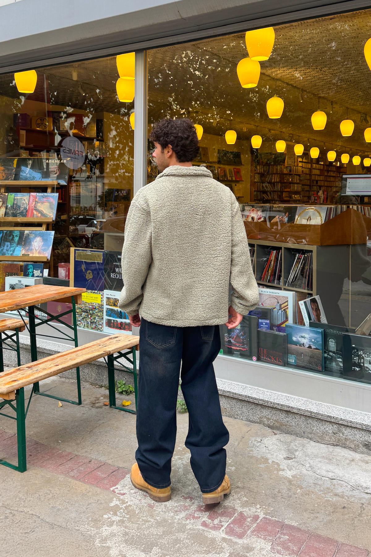Eskitme Model Çizgili Baggy Jean Koyu Lacivert