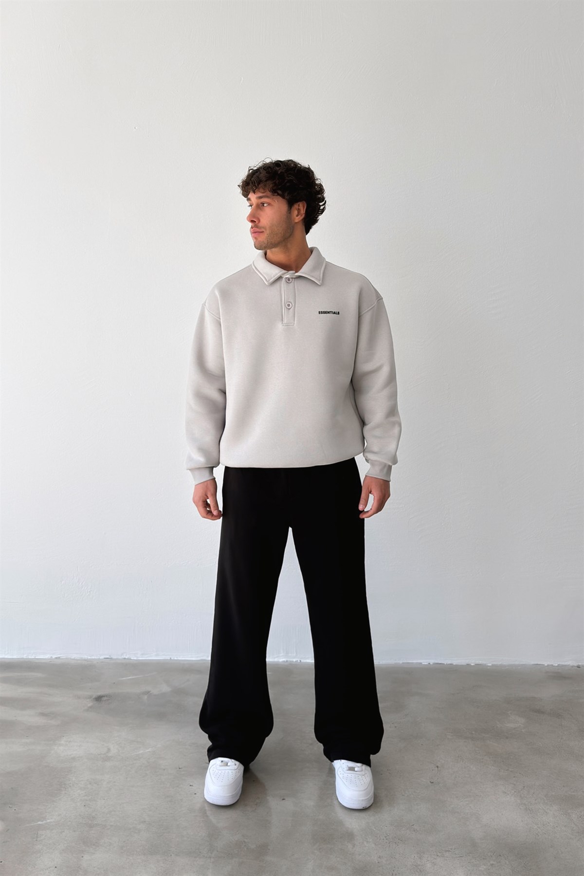 Essentials Baskılı Polo Yaka Sweatshirt