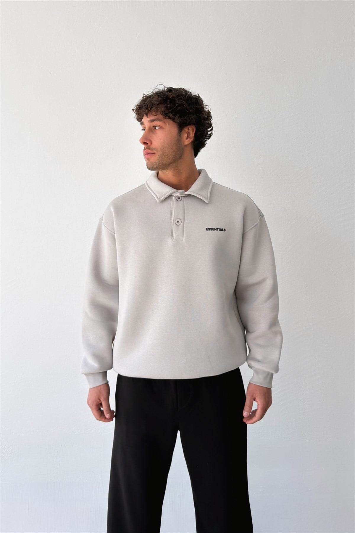 Essentials Baskılı Polo Yaka Sweatshirt