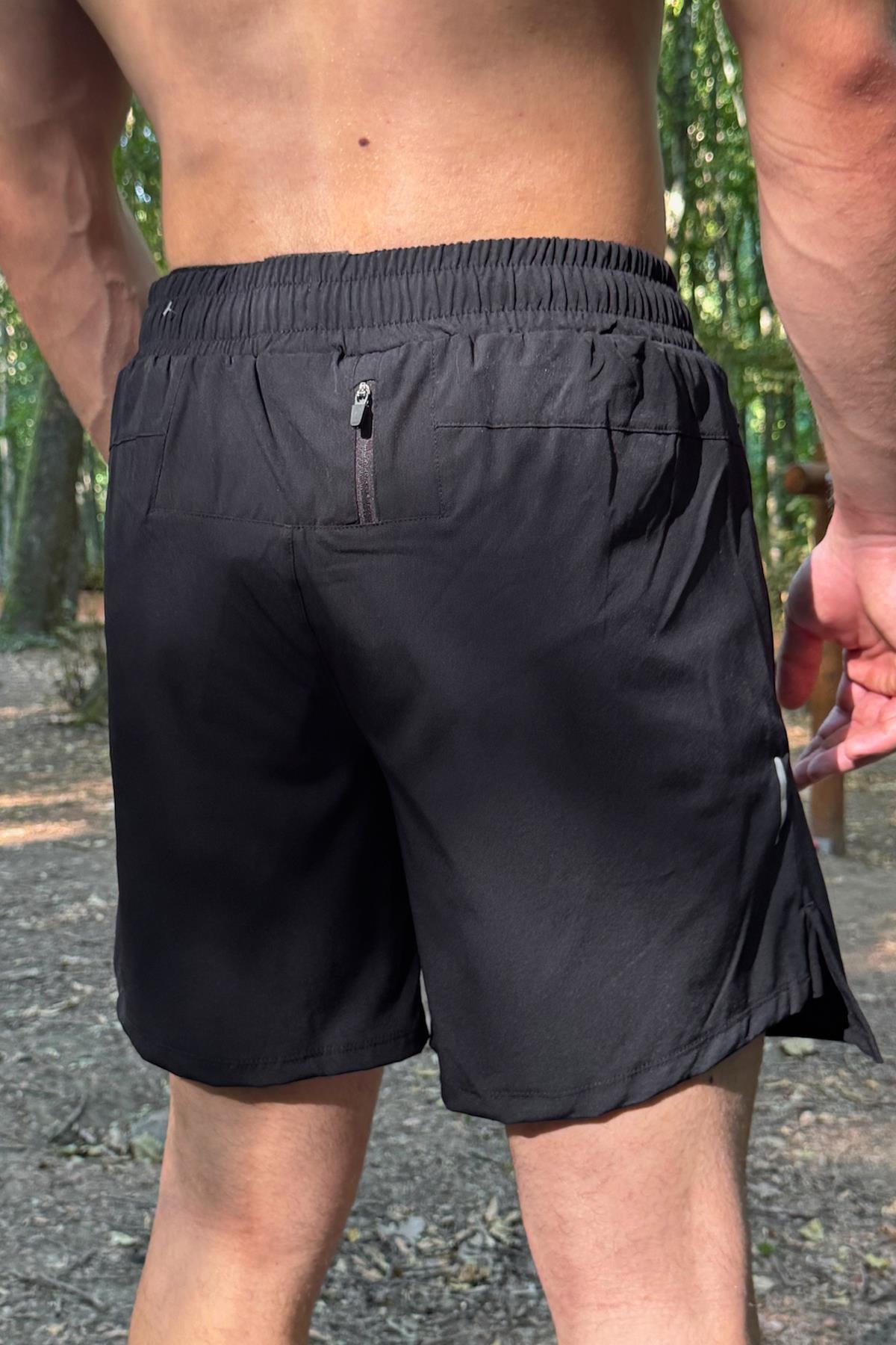 Fermuar Cepli Sportif Şort Siyah