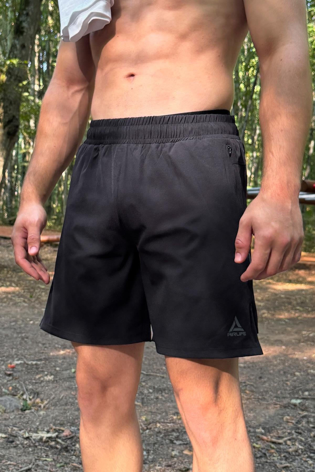 Fermuar Cepli Sportif Şort Siyah