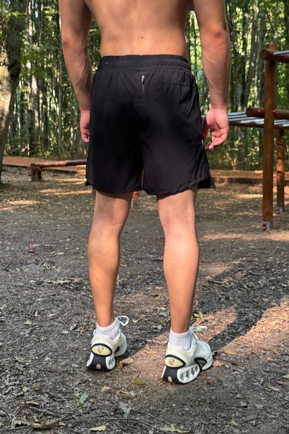 Fermuar Cepli Sportif Şort Siyah