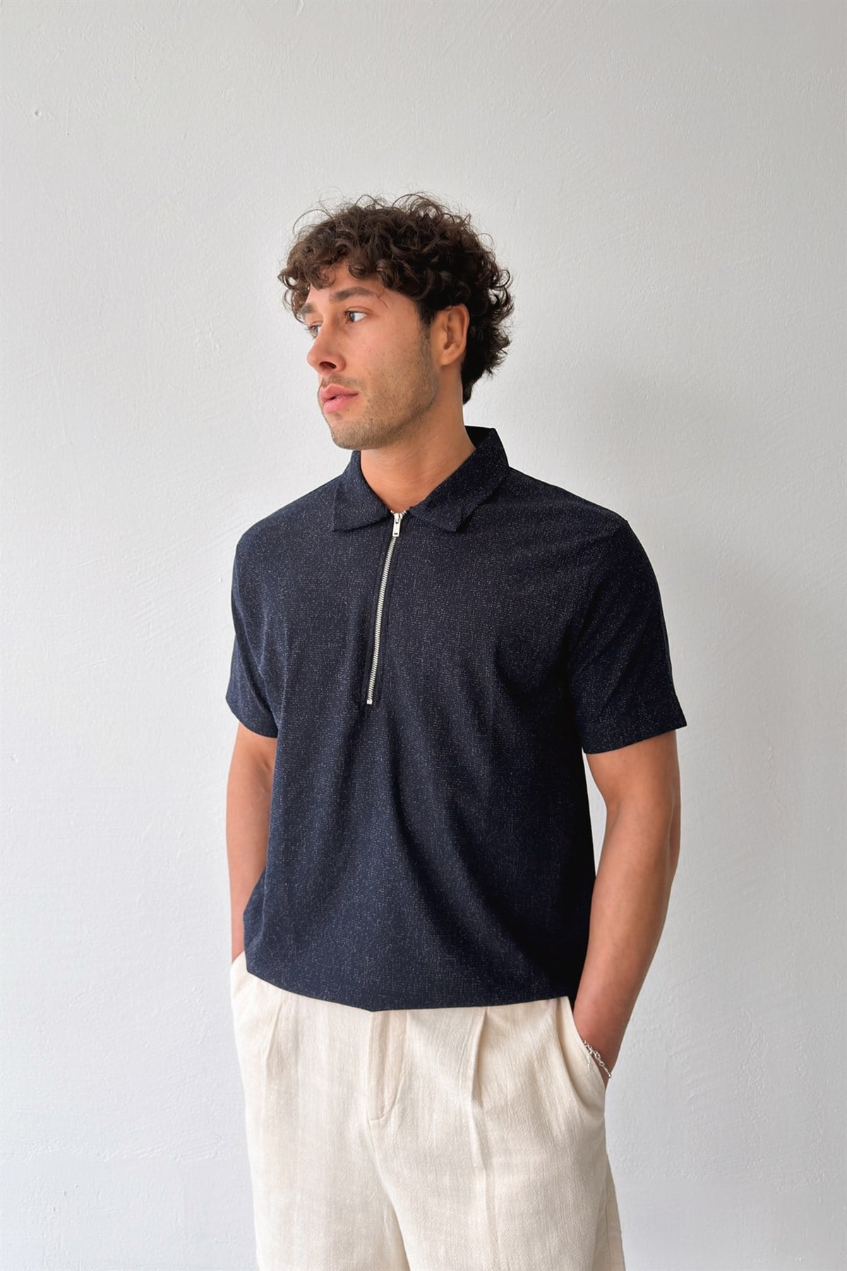 Fermuarlı Dokuma Tişört