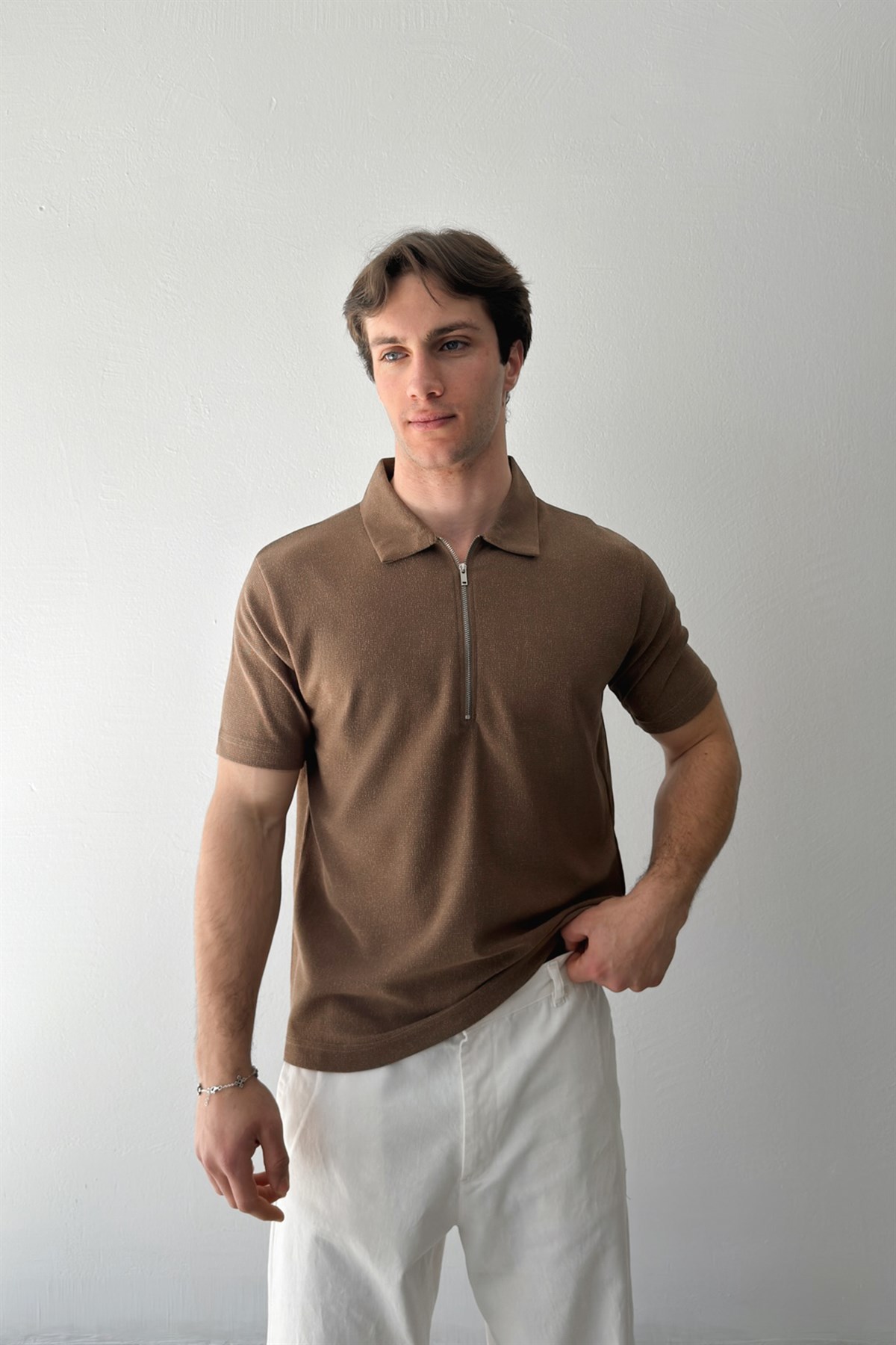 Fermuarlı Dokuma Tişört