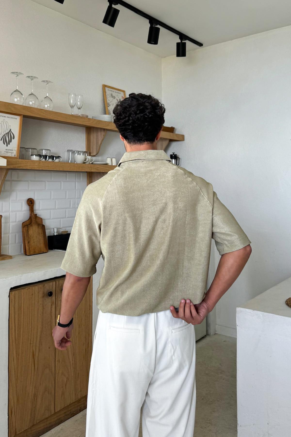 Fermuarlı Polo Yaka Tişört Haki