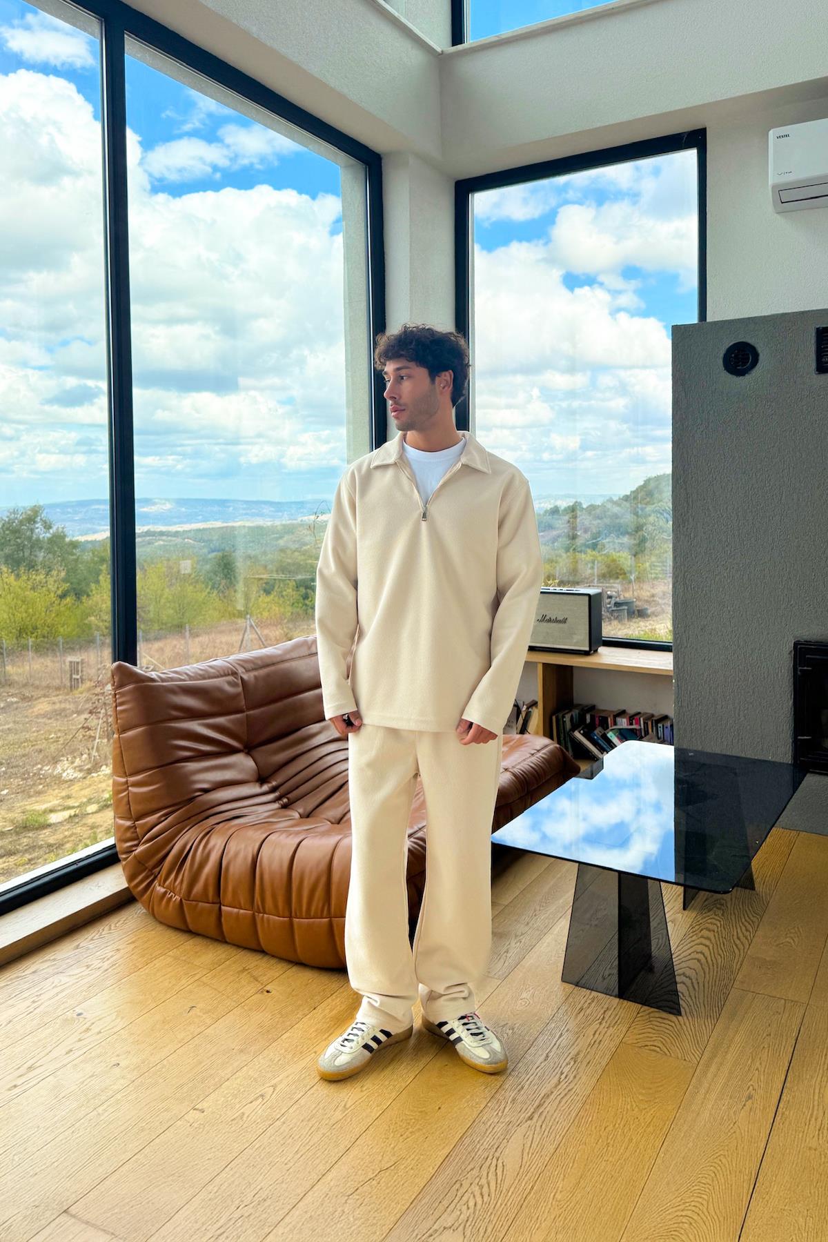 Fermuarlı Sweatshirt Bej