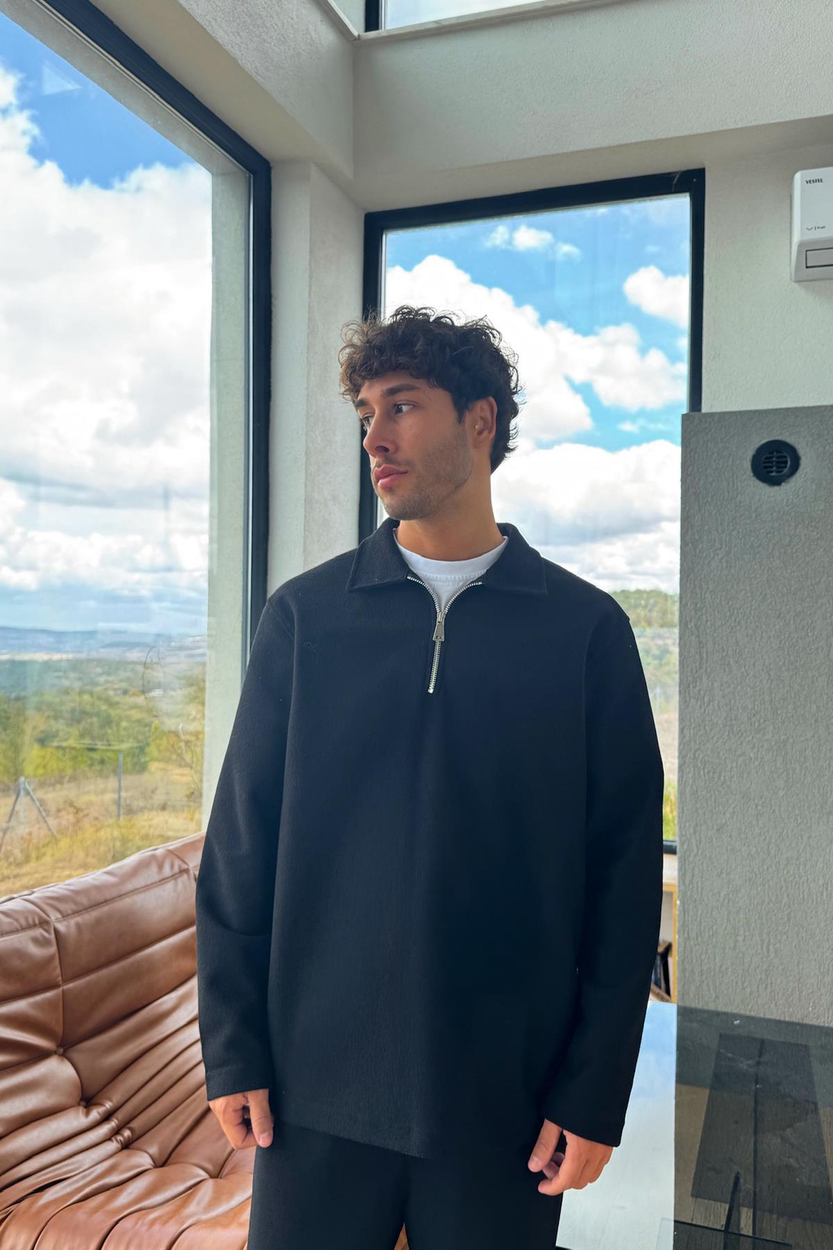 Fermuarlı Sweatshirt Siyah