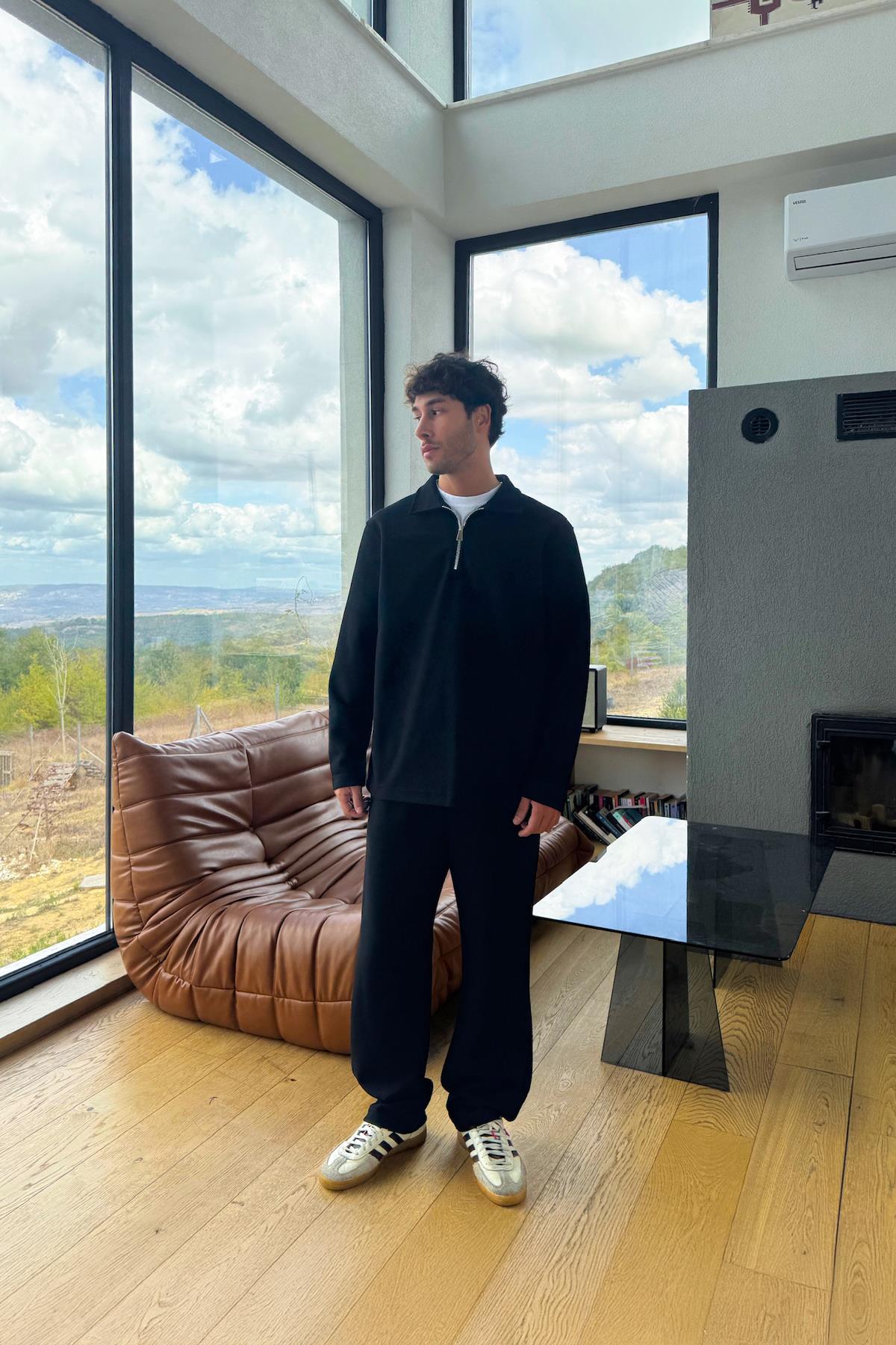 Fermuarlı Sweatshirt Siyah