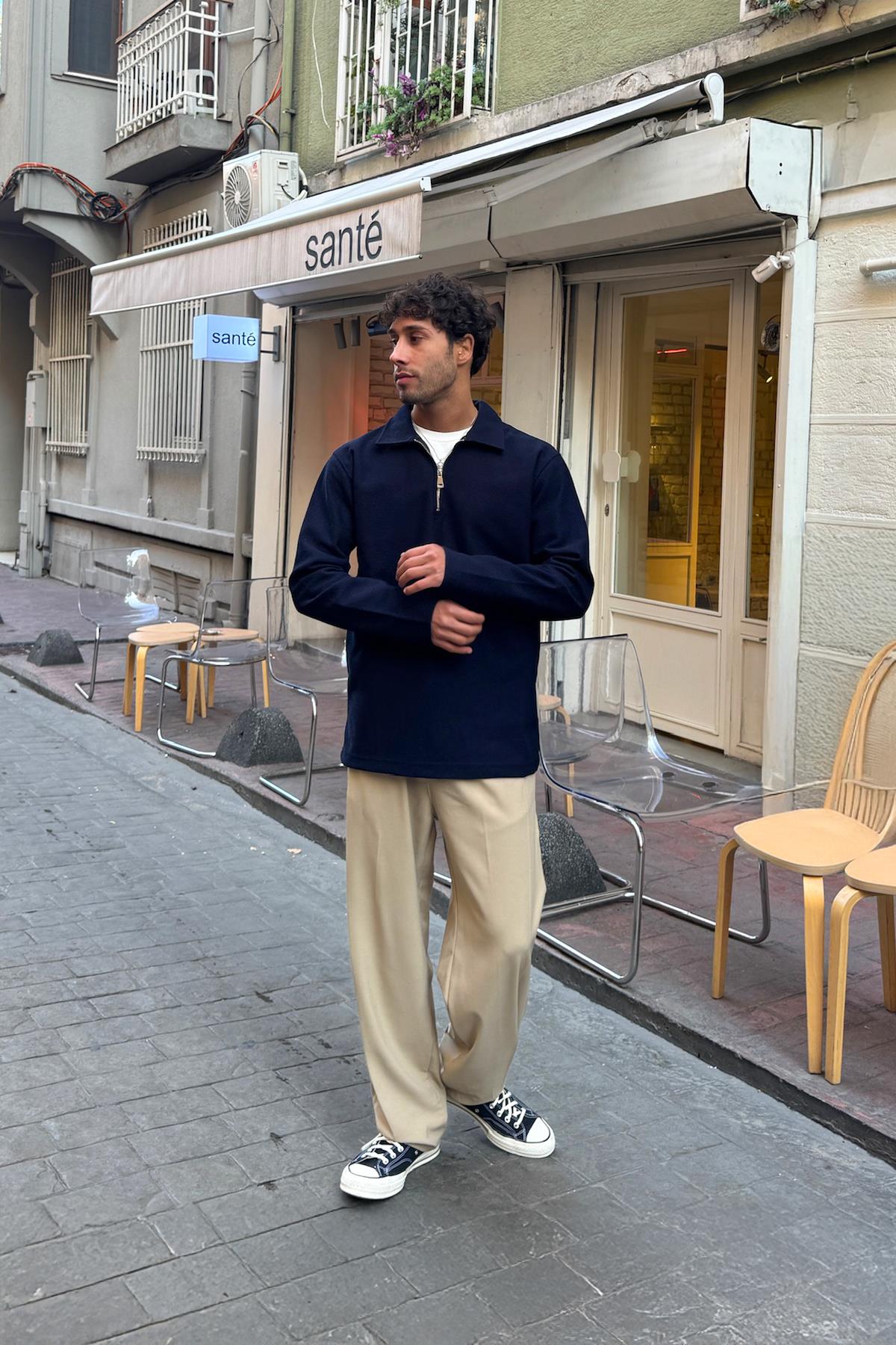 Fermuarlı Sweatshirt Lacivert