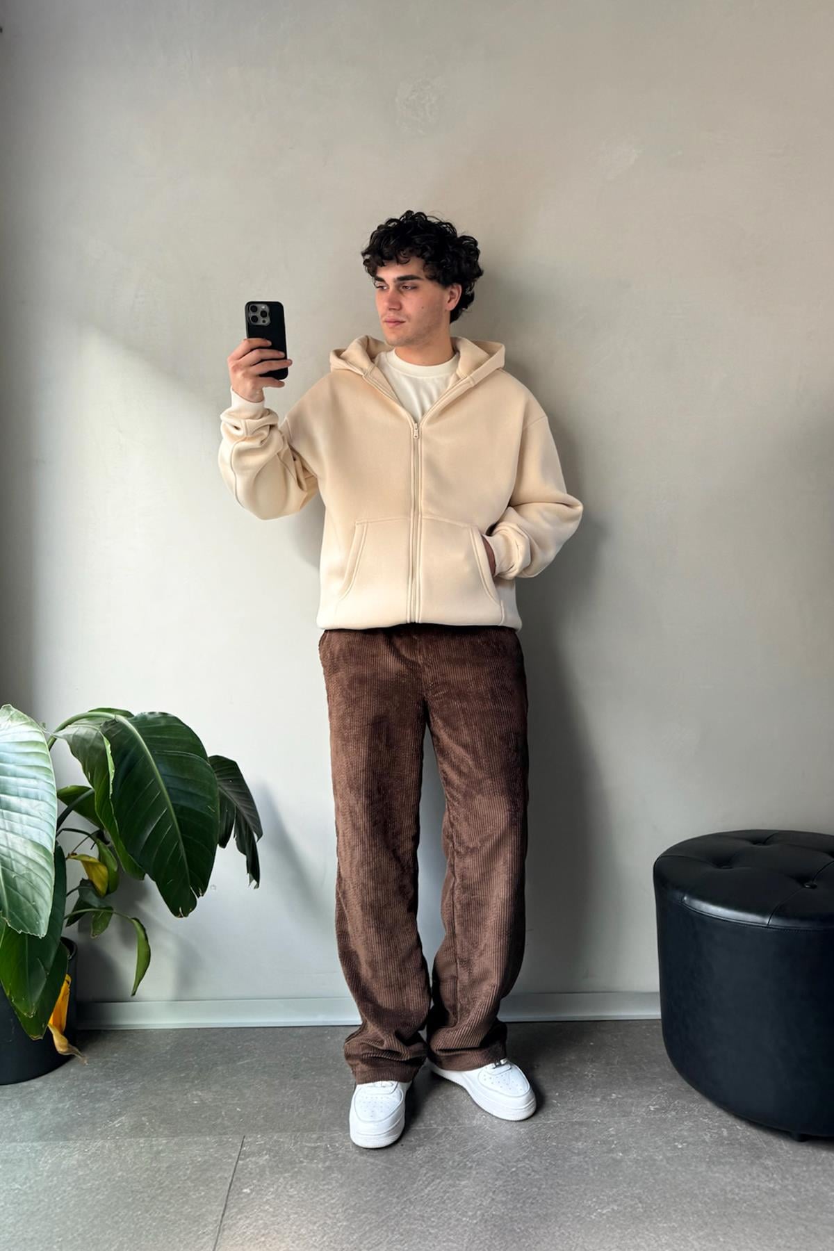 Fitilli Kadife Arka Cep Detay Baggy Pantolon