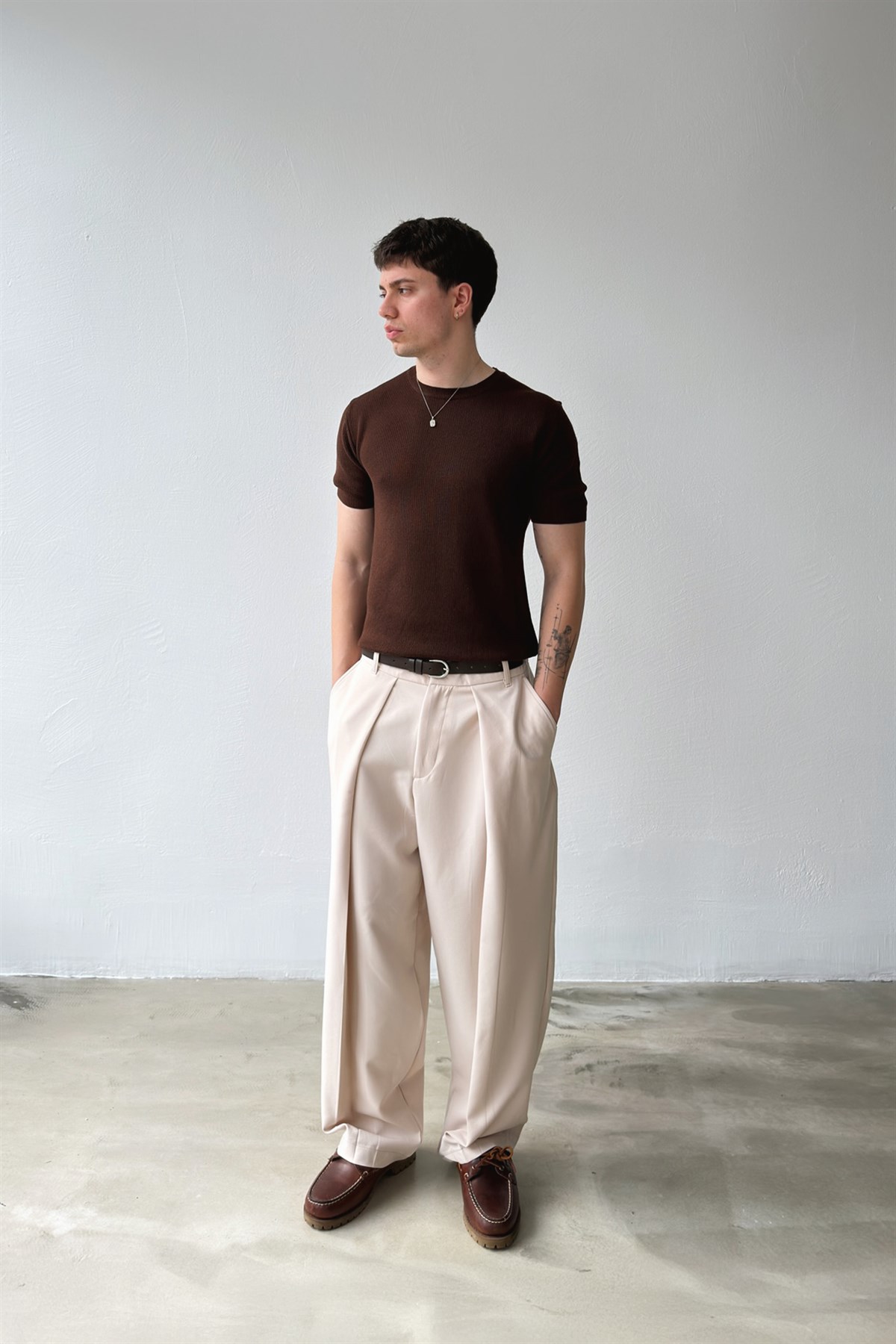 Fitilli Triko Kısa Kol Tişört