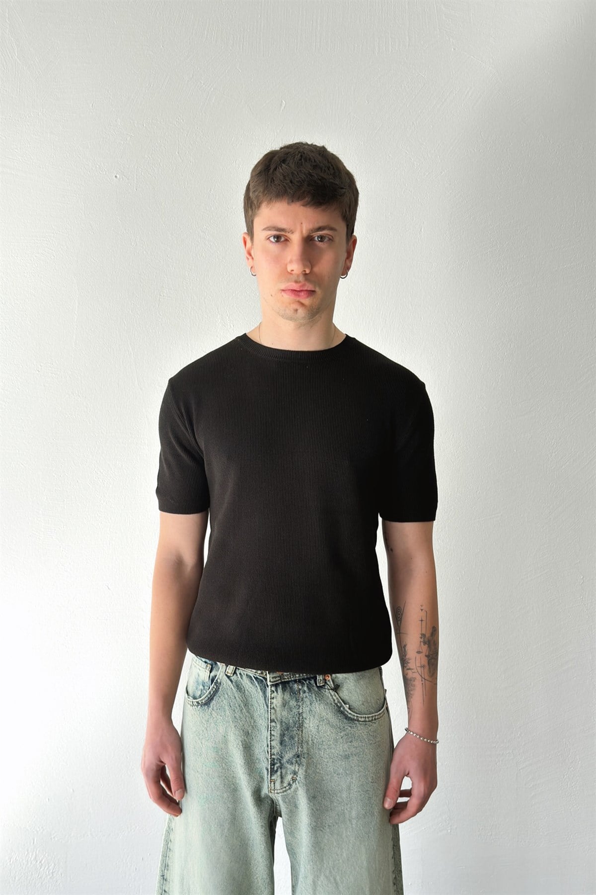 Fitilli Triko Kısa Kol Tişört