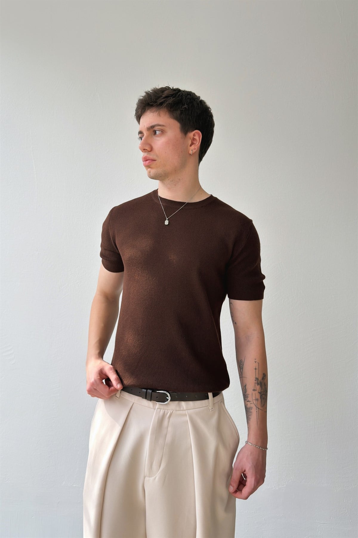 Fitilli Triko Kısa Kol Tişört