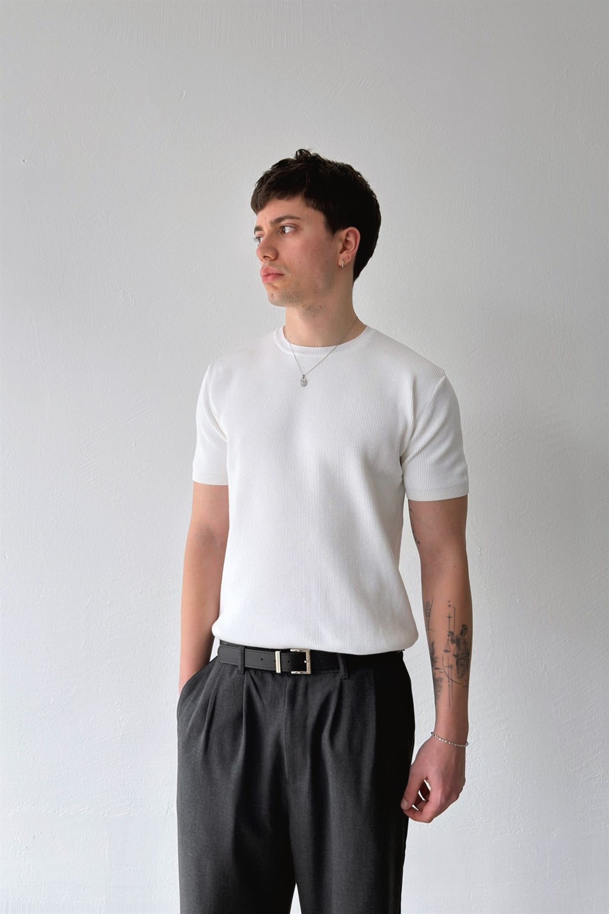 Fitilli Triko Kısa Kol Tişört