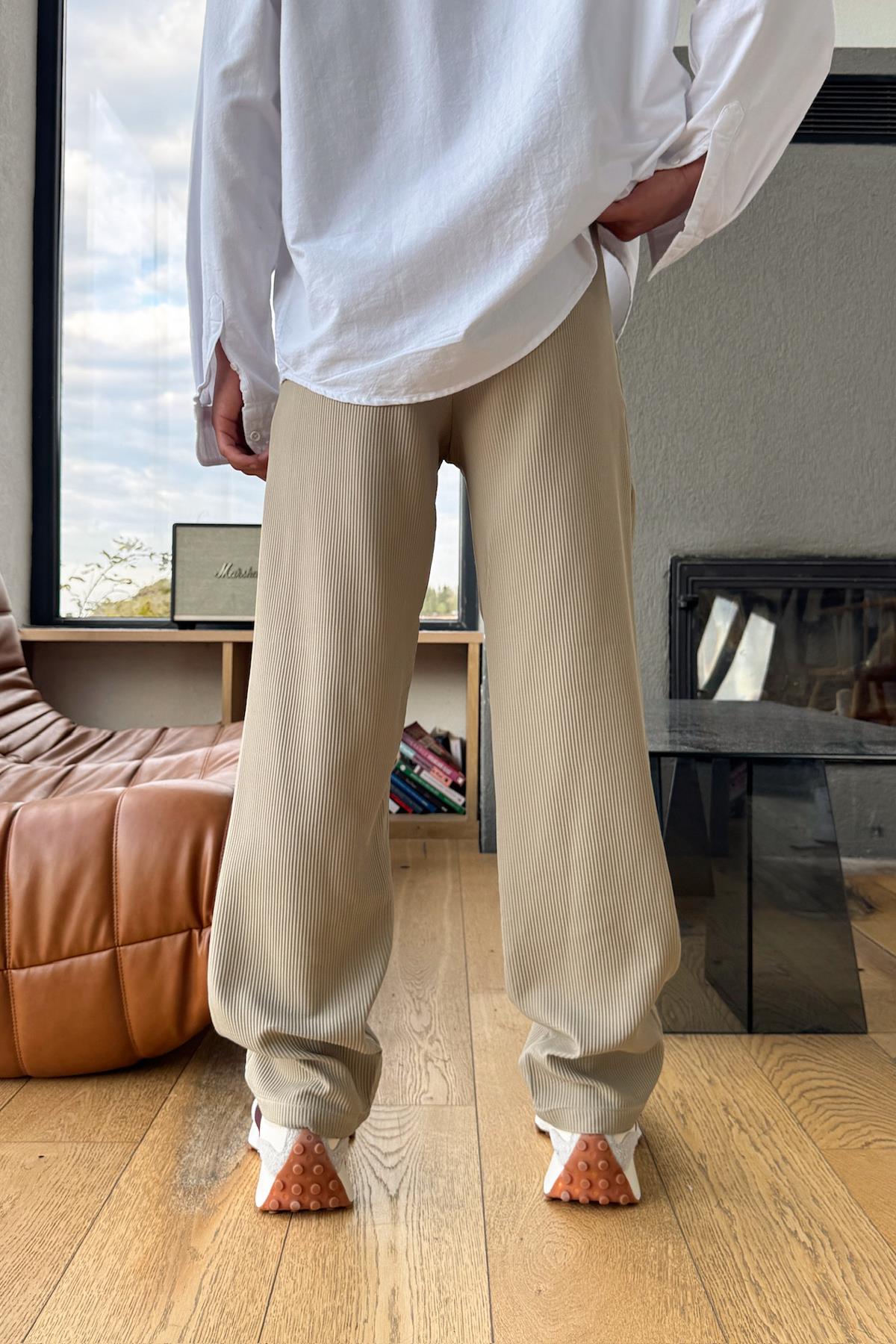 Fitilli Kumaş Pantolon Vizon