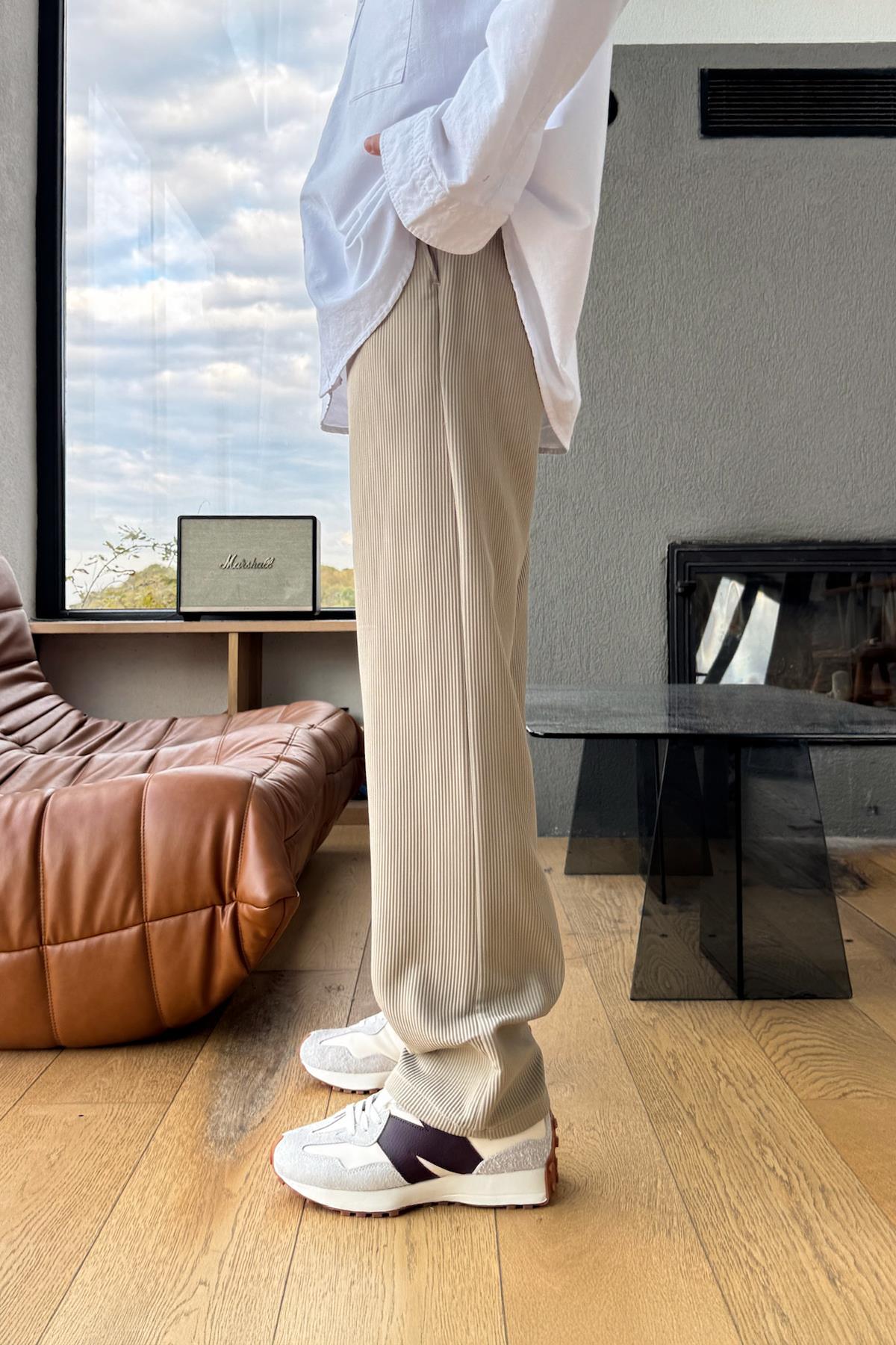 Fitilli Kumaş Pantolon Vizon