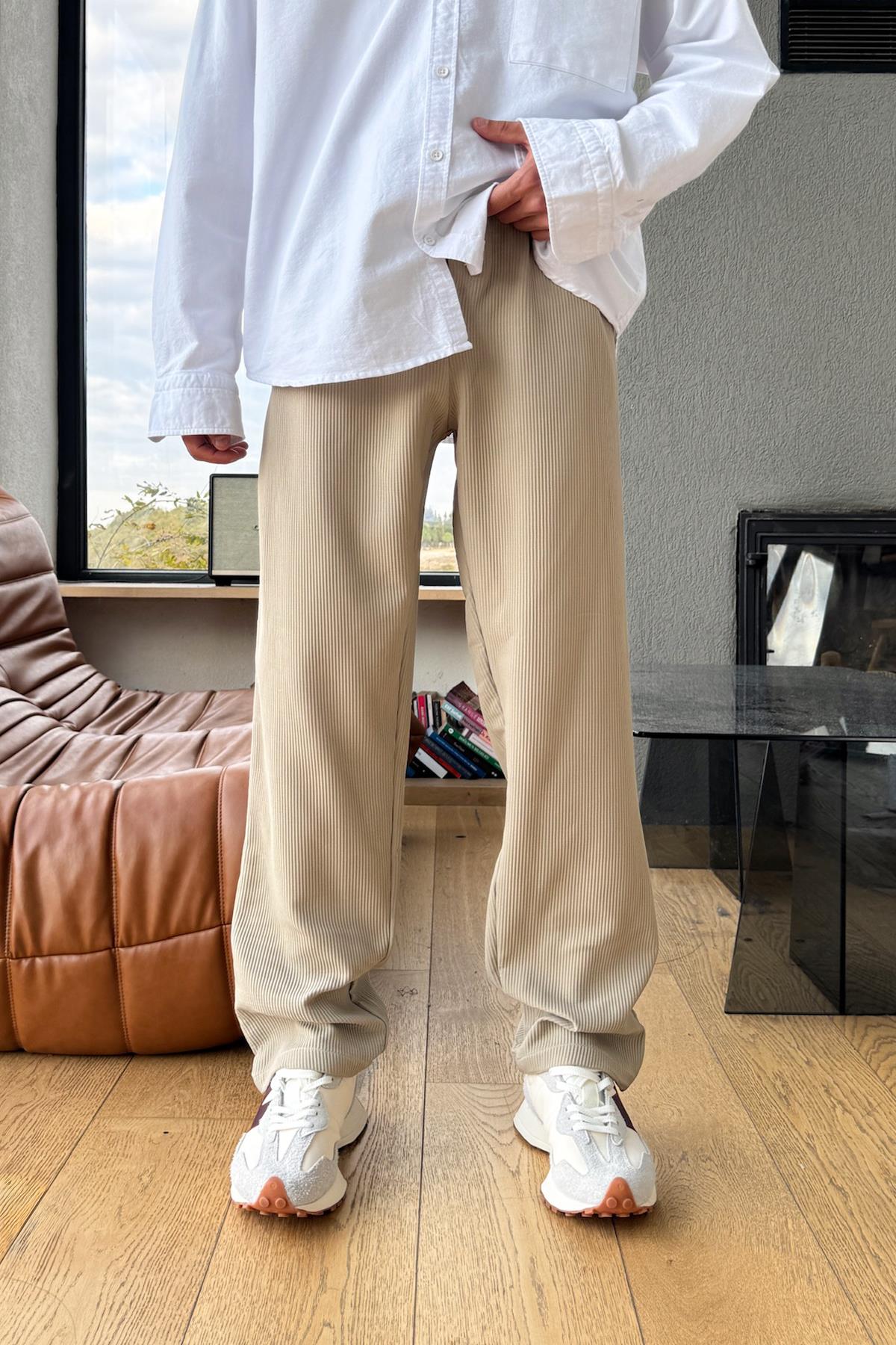 Fitilli Kumaş Pantolon Vizon