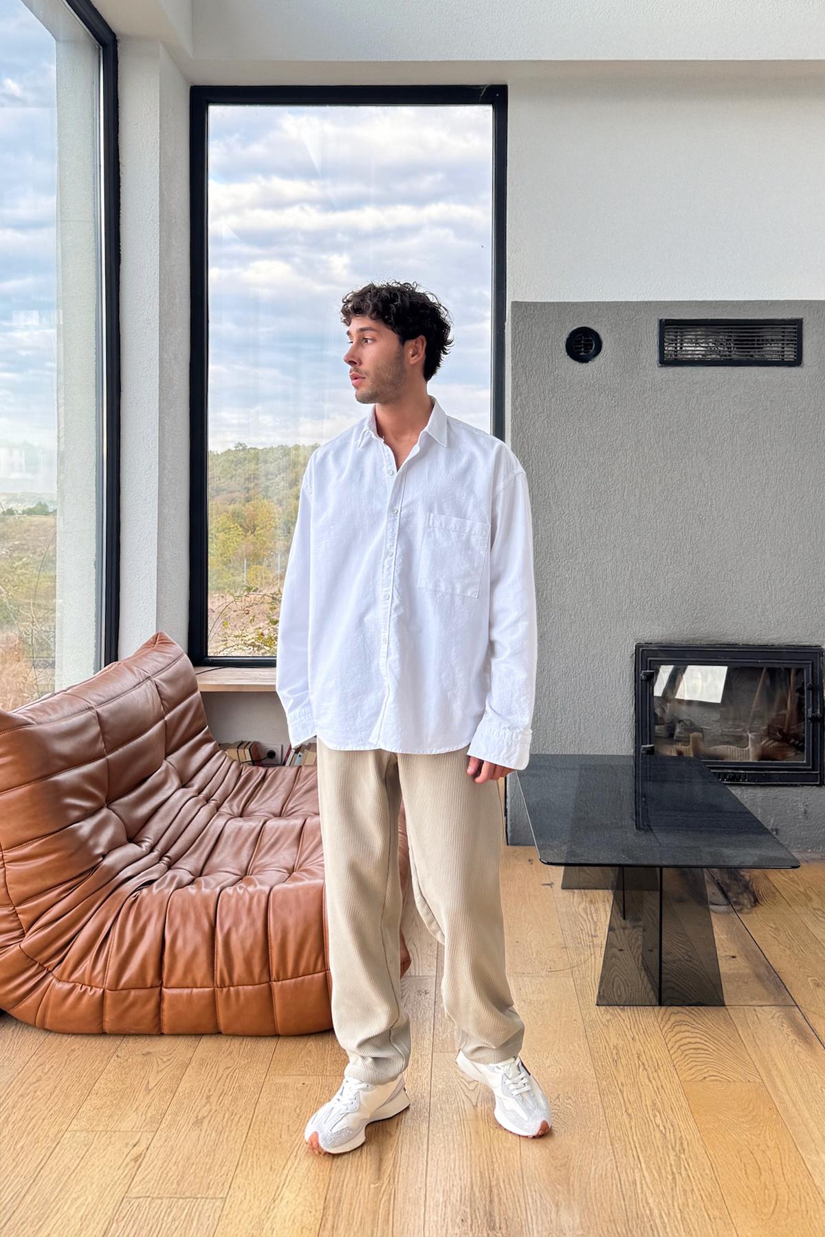 Fitilli Kumaş Pantolon Vizon