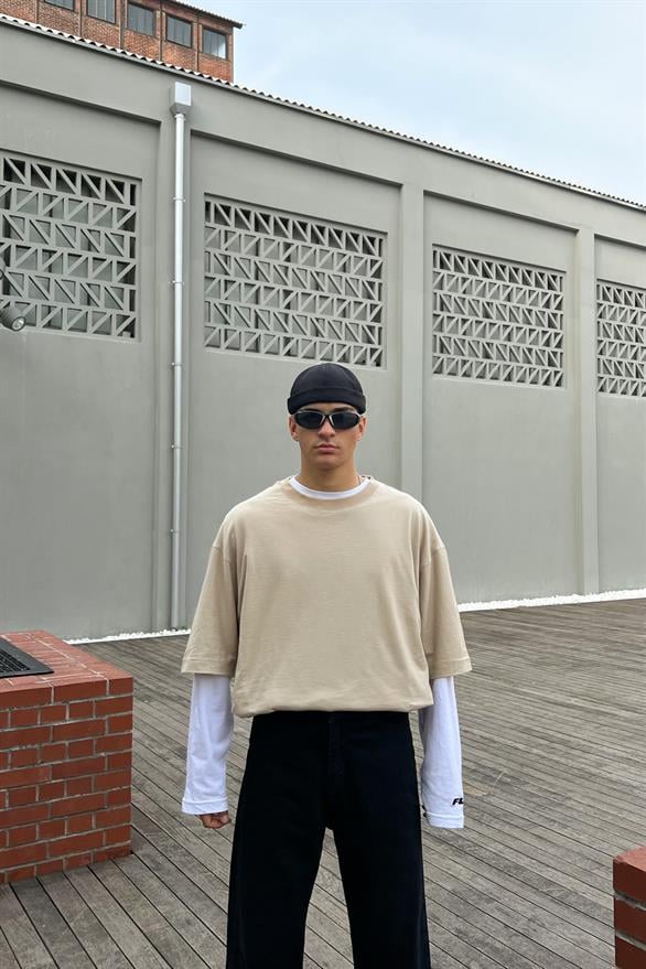 Flaw Atelier Basic Bej Oversize Tişört