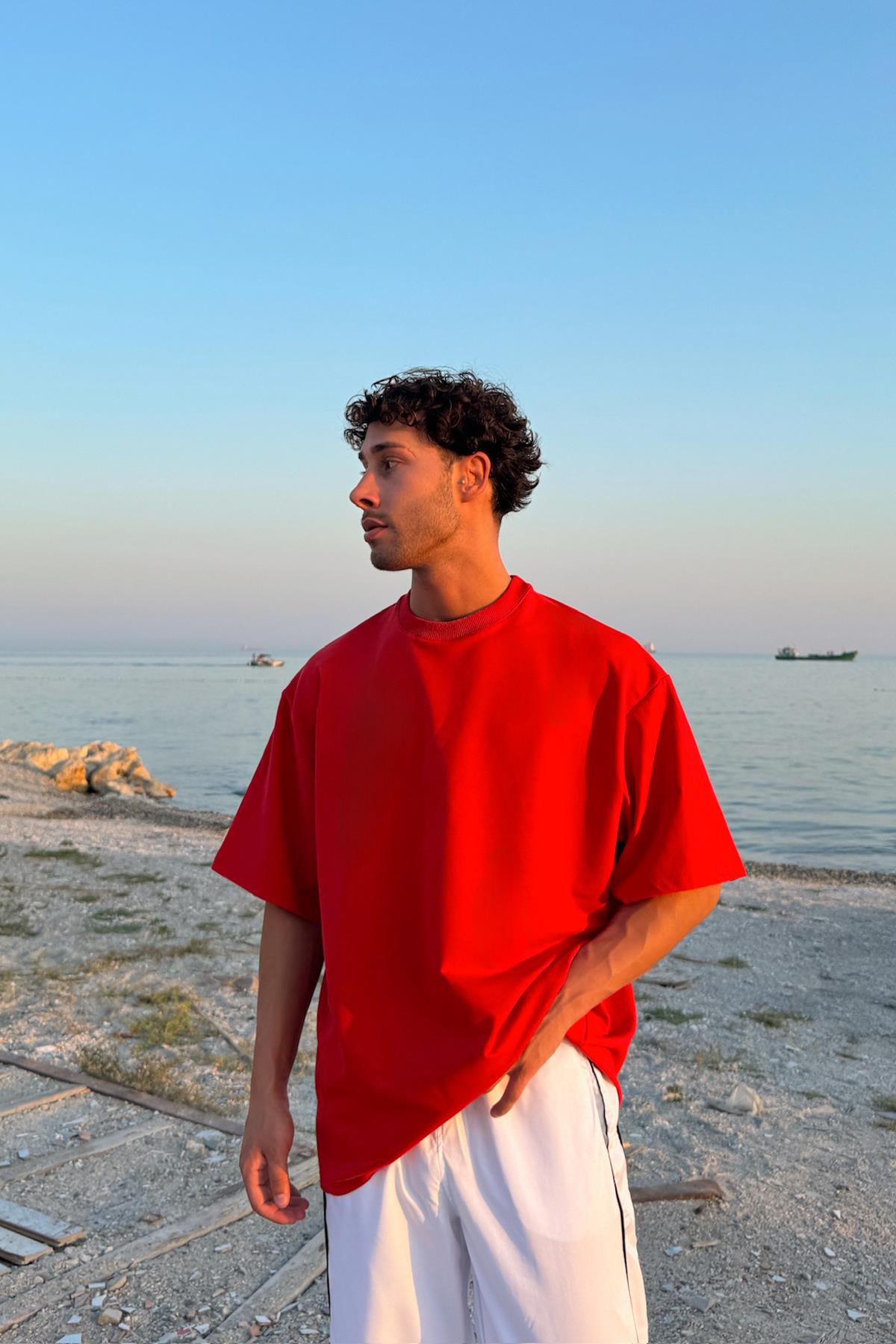 Flaw Atelier Basic Kırmızı Oversize Tişört