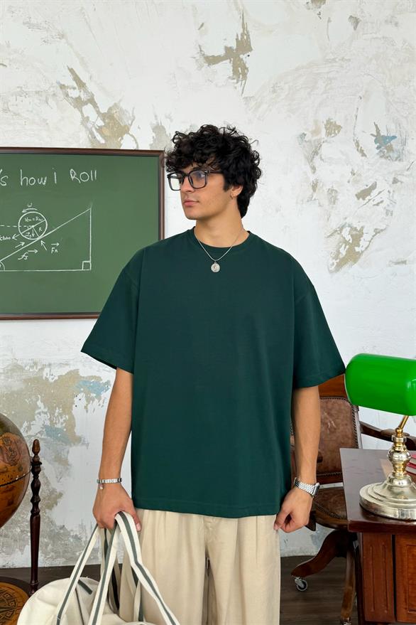 Flaw Atelier Bisiklet Yaka Petrol Yeşili Basic Tişört