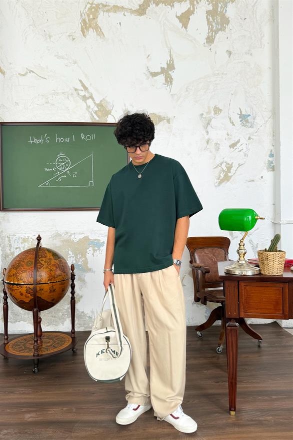 Flaw Atelier Bisiklet Yaka Petrol Yeşili Basic Tişört