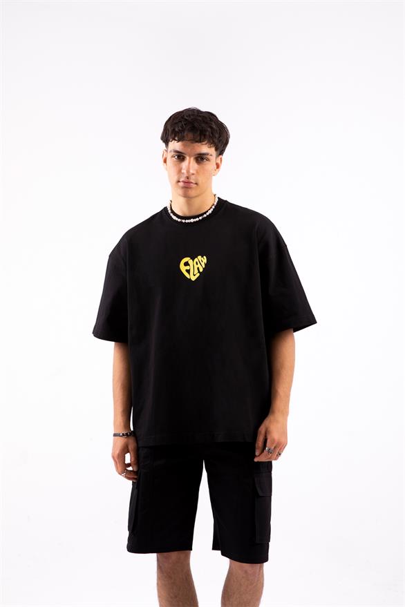 Flaw Atelier Flaw Heart Printed Siyah Oversize Tişört