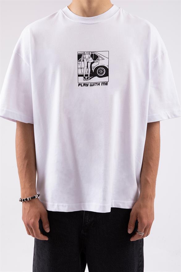 Flaw Atelier Play With Me Printed Beyaz Oversize Tshirt