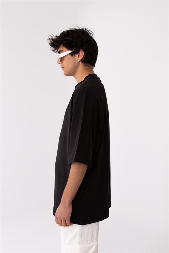 Flaw Atelier Rib Collar Black Oversize Basic Tee
