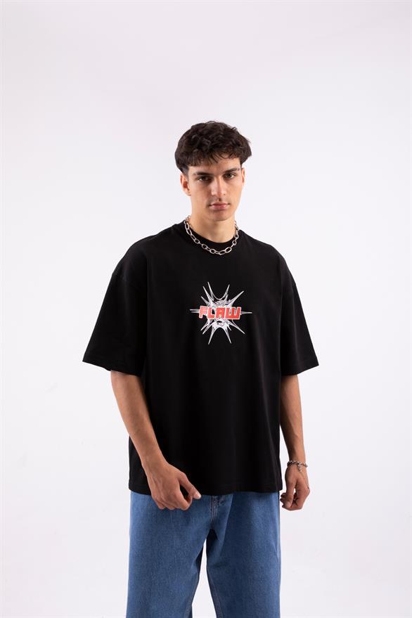 Flaw Atelier Spiky Flaw Printed Siyah Oversize Tshirt