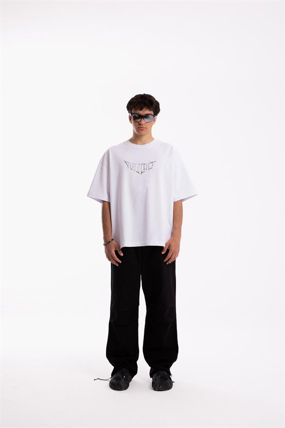 Flaw Cult Hologram Puff Print Beyaz Oversize Tshirt