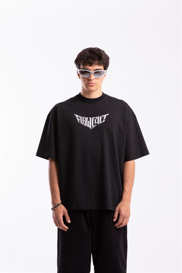Flaw Cult Hologram Puff Print Siyah Oversize Tshirt