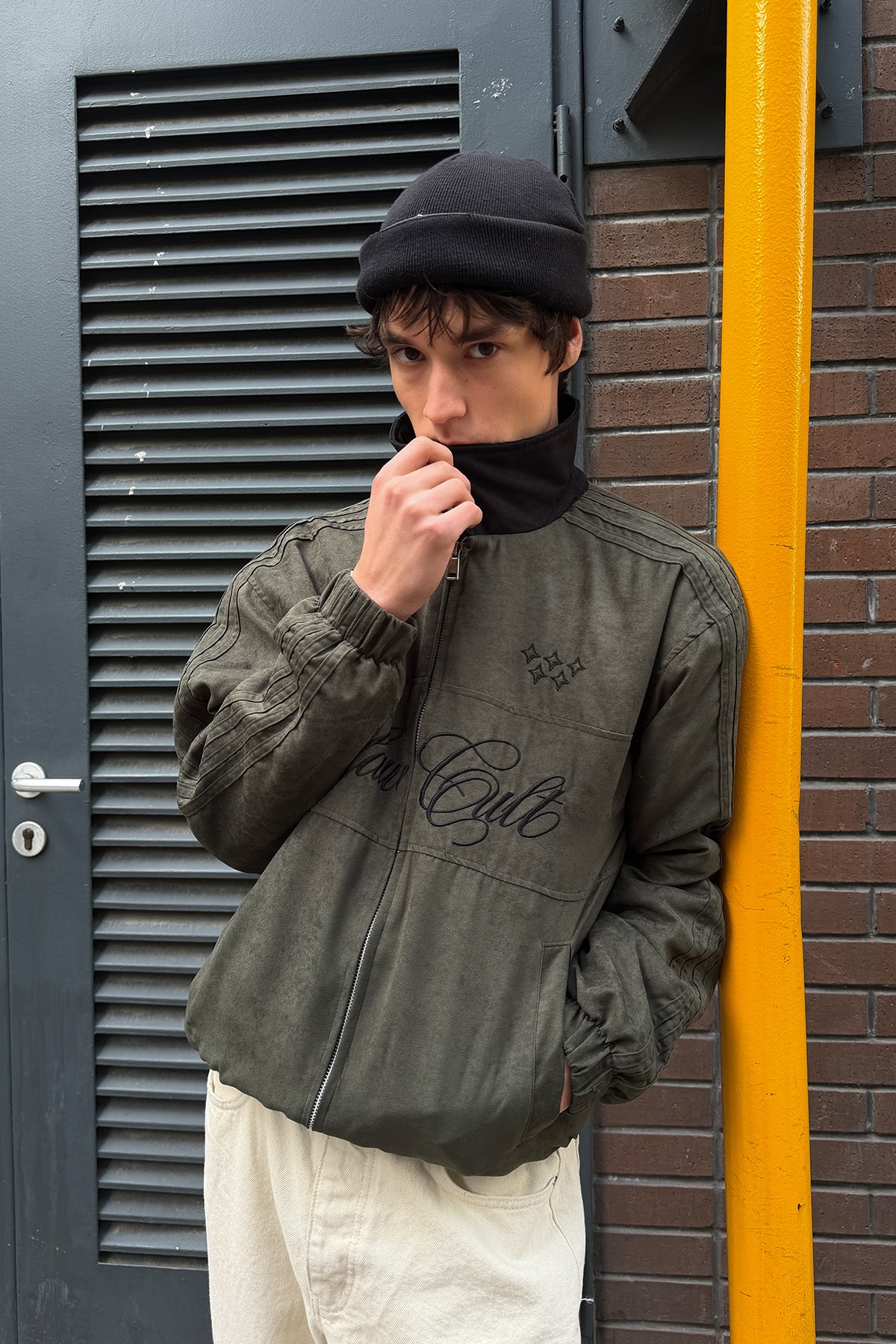 Flaw Cult Suede Bomber Jacket