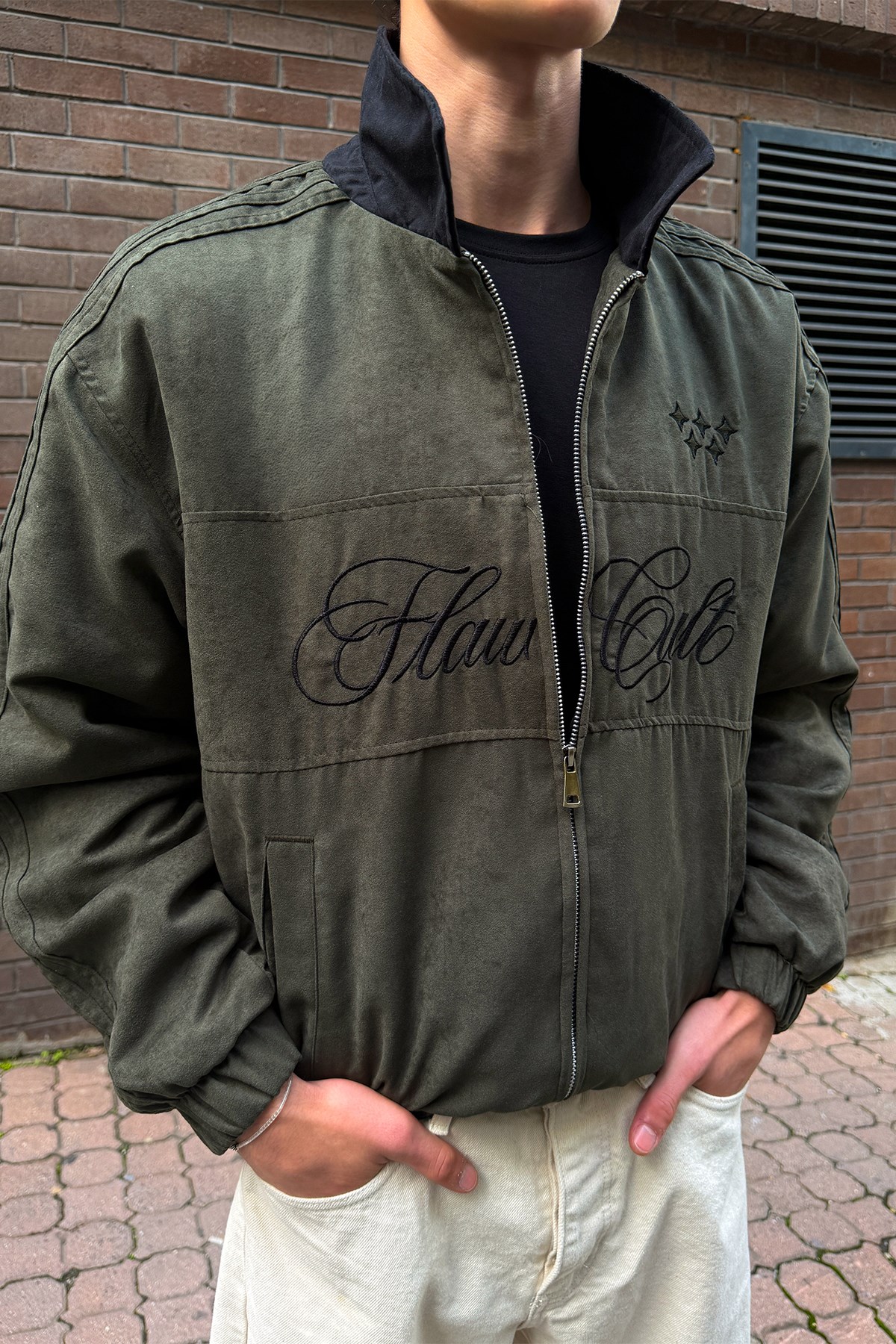 Flaw Cult Suede Bomber Jacket