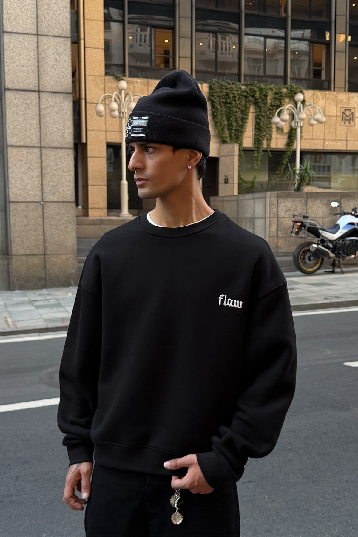 Flaw Nakışlı Bisiklet Yaka Sweatshirt