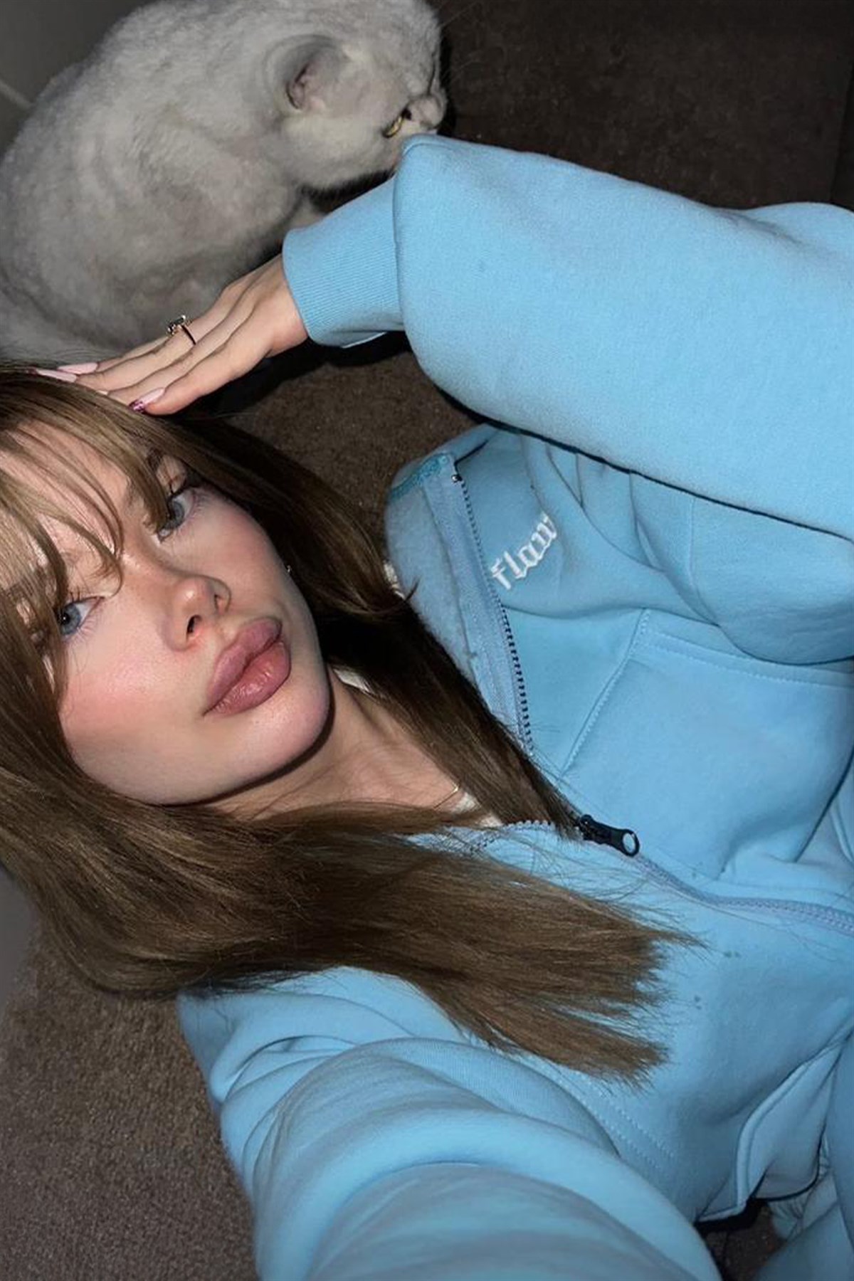 Flaw Nakışlı Mavi Zip Crop