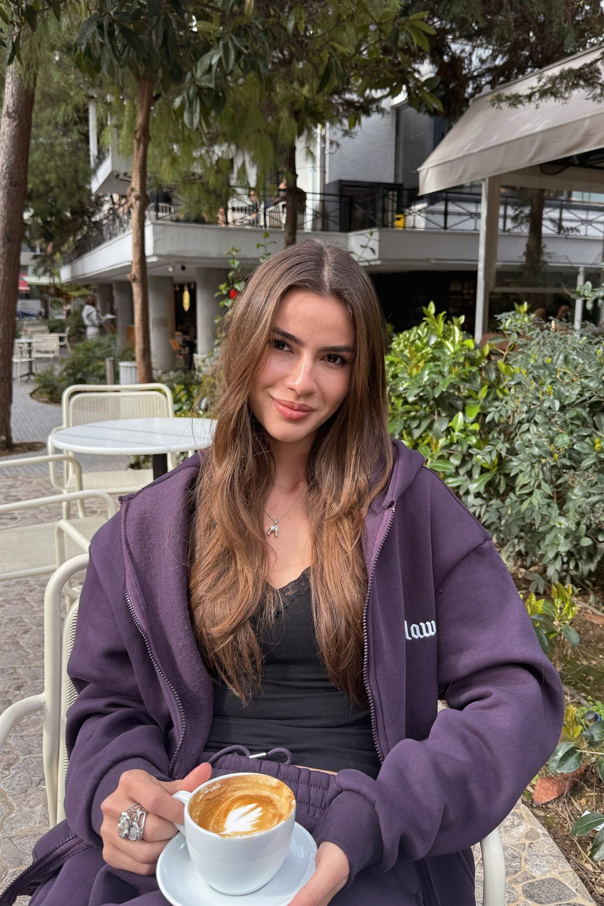 Flaw Nakışlı Mor Zip Hoodie