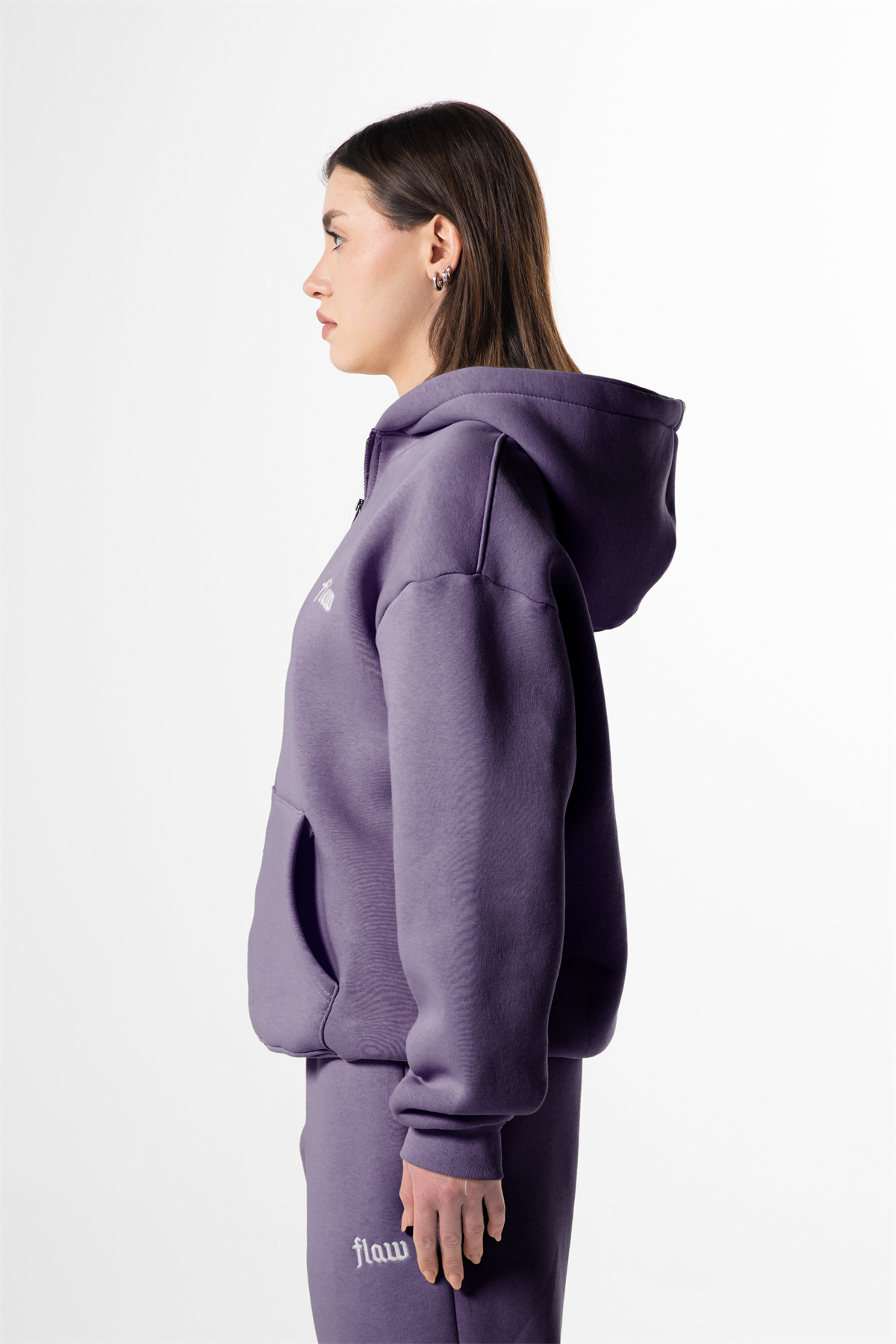 Flaw Nakışlı Mor Zip Hoodie