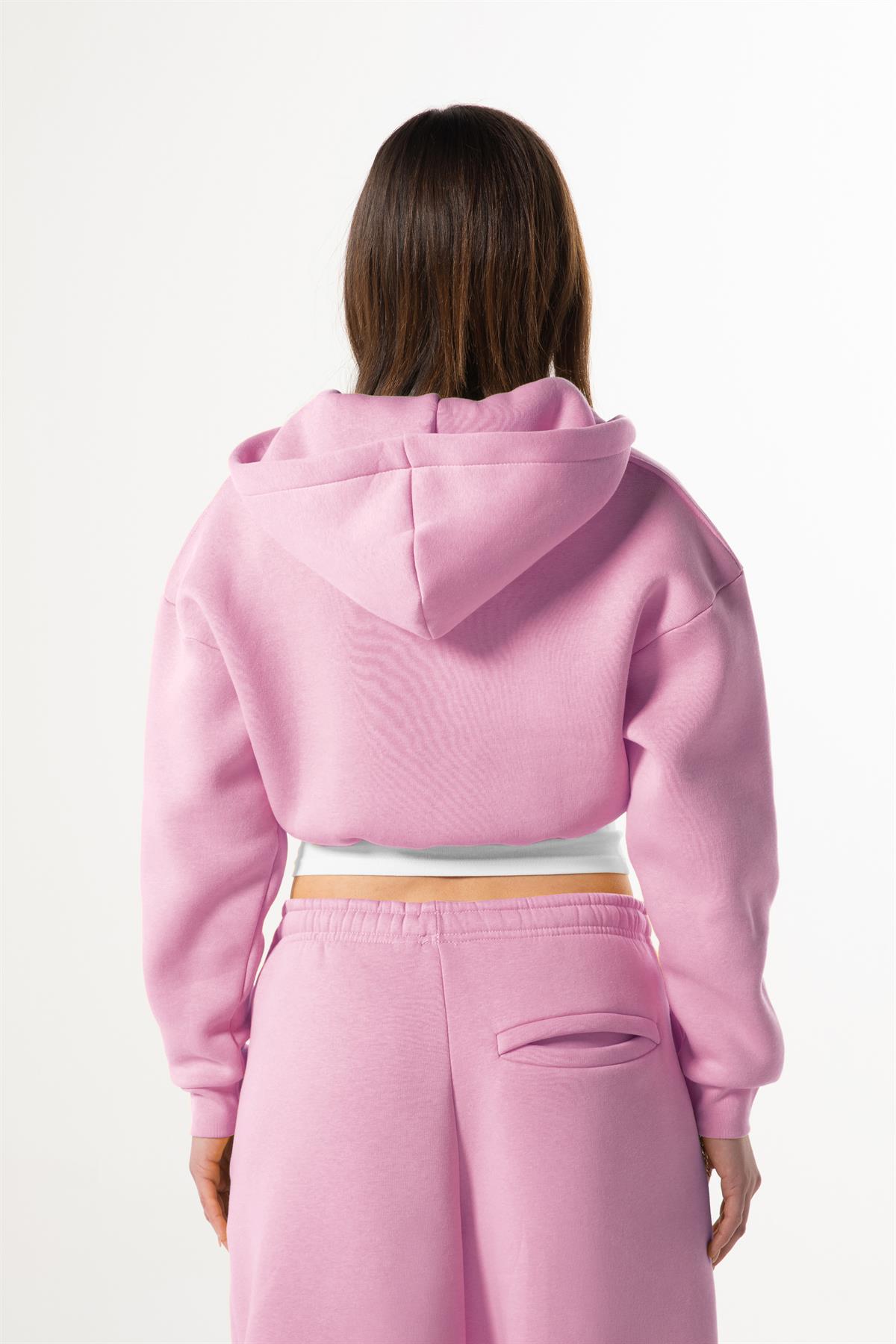 Flaw Nakışlı Pembe Zip Crop