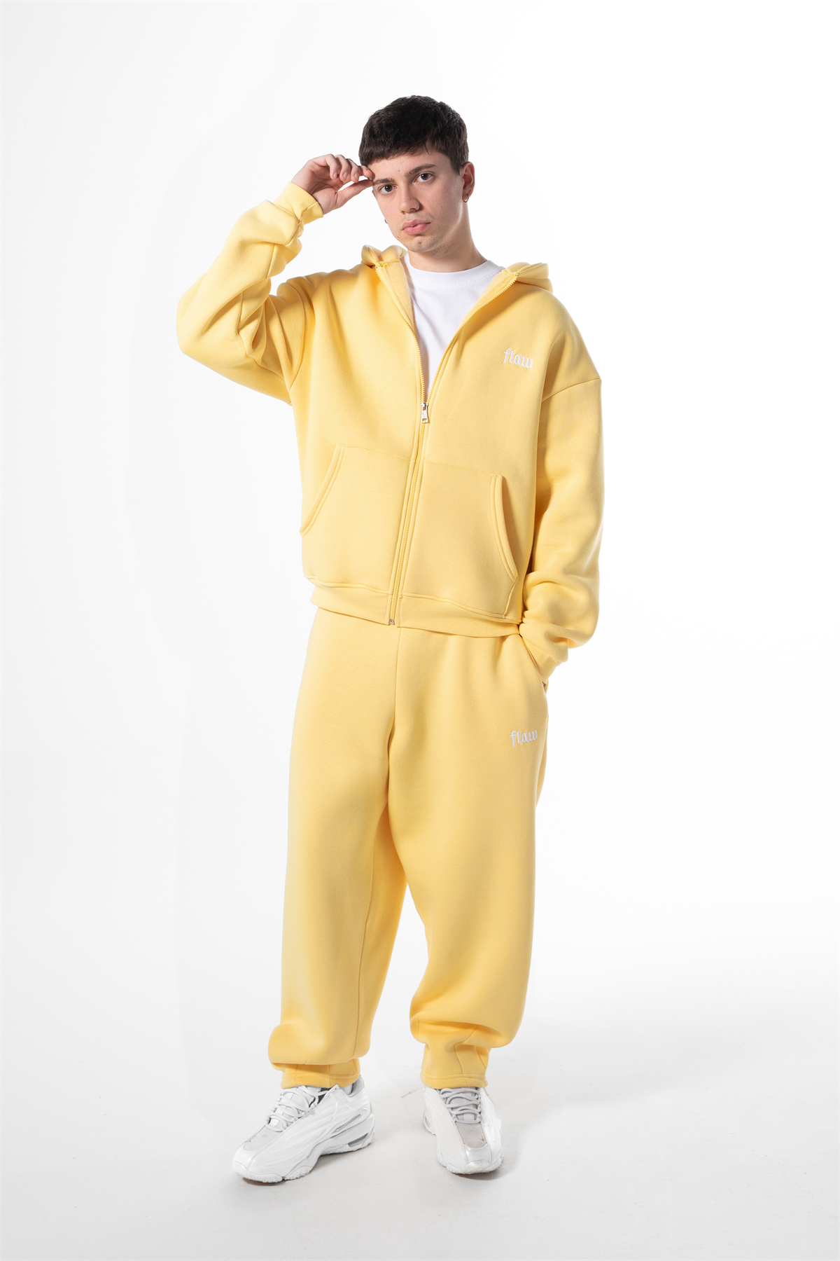 Flaw Nakışlı Sarı Zip Hoodie